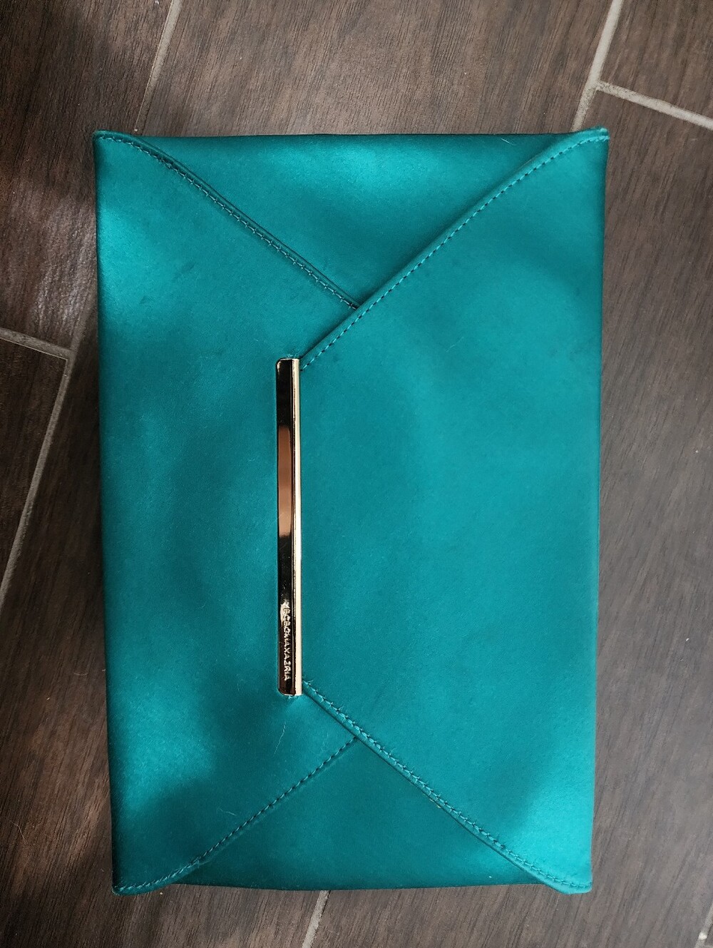 BCBG MaxAzria Teal Satin Clutch Bag